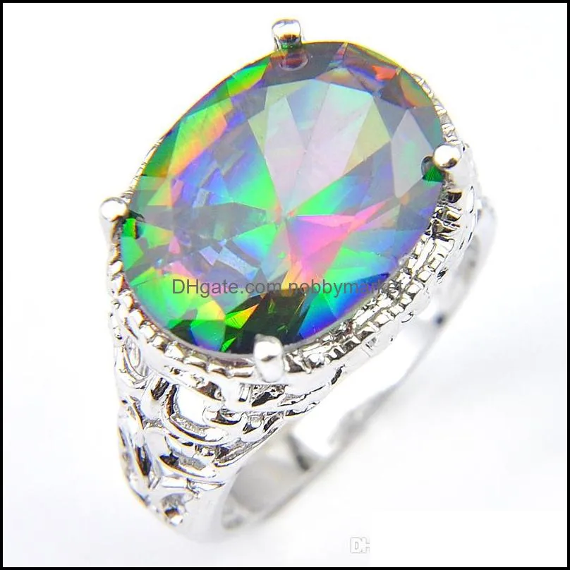 Luckyshine Women`s Wedding Rings Pendants Sets Oval Colored Natural Mystic Topaz 925 Silver Pendants Necklace Sets Free shippings