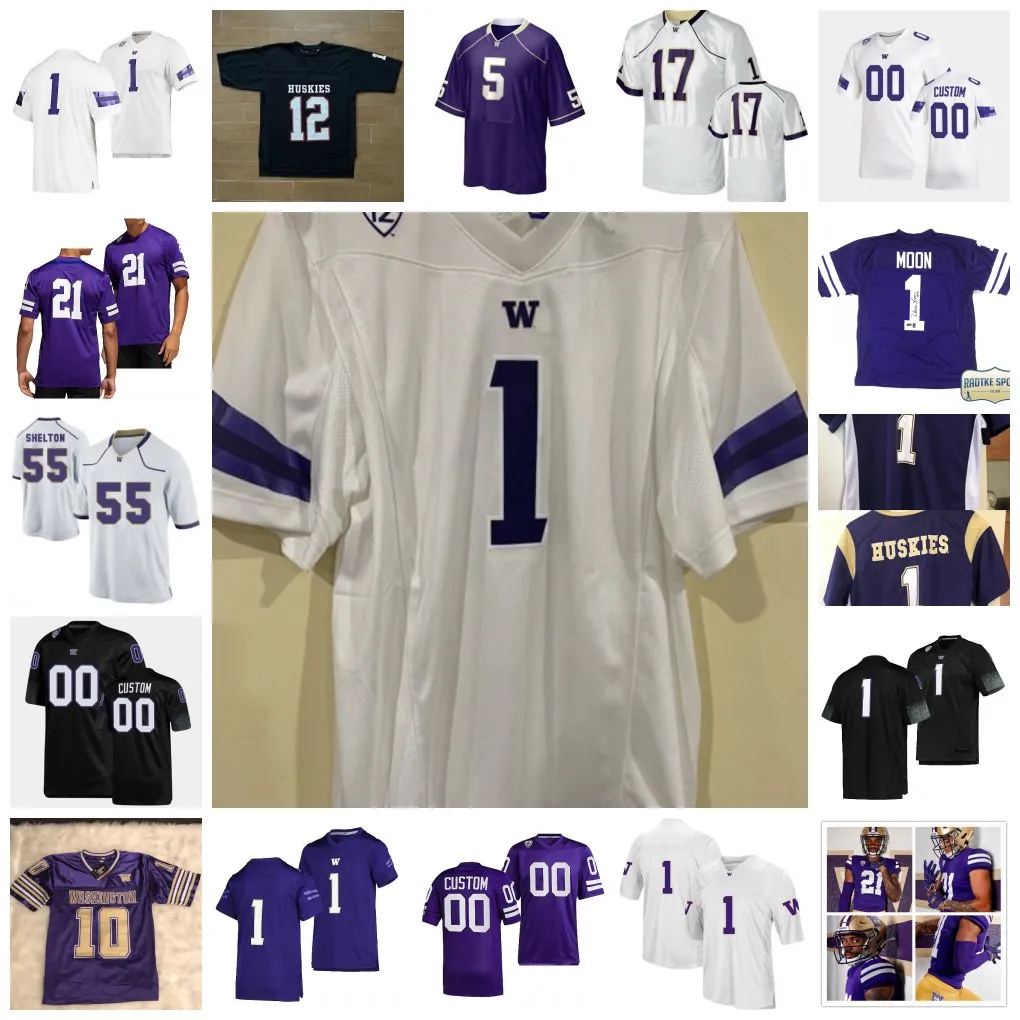 Wilson Schwartz Jersey 85 Addison Shrock 18 Camden Sirmon 18 Styles Siva-tuu 67 Chase Skuza 42 Carson Smith Sean Toomey-Stout Custom NCAA Washington Huskies piłka nożna