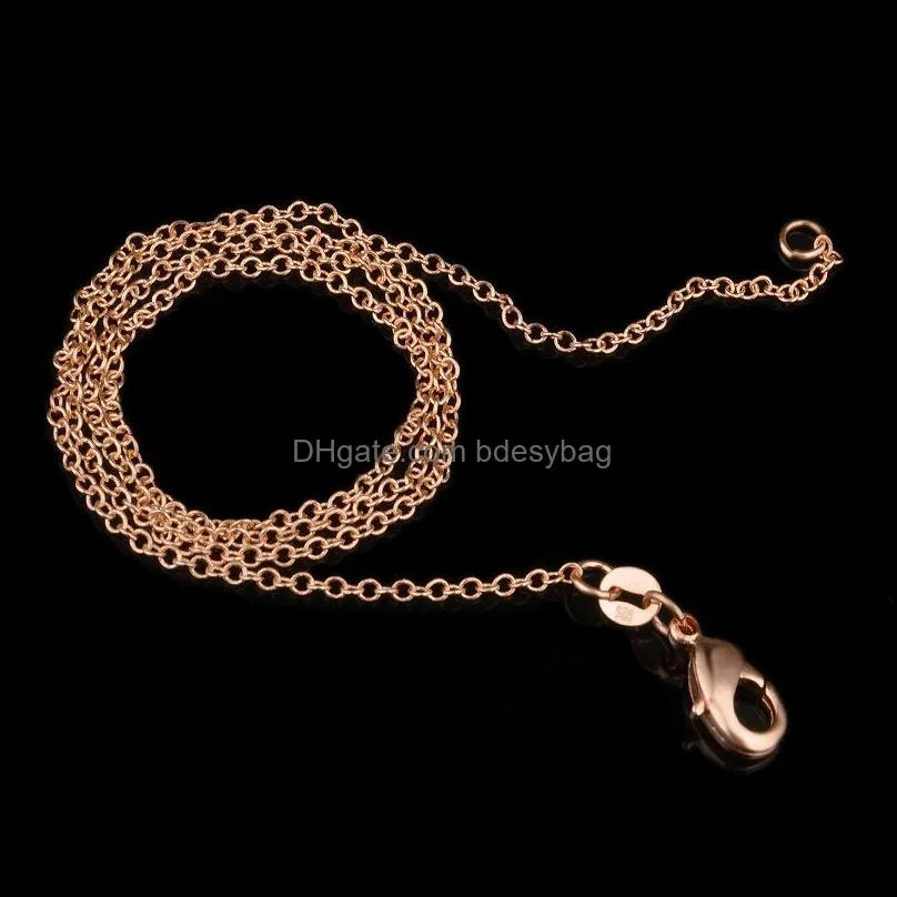 16 18 Inch Link Chain Necklace for Women 1mm 925 Stamped Jewelry Platinum White Gold Rose Gold Mens Choker Necklace DIY Making