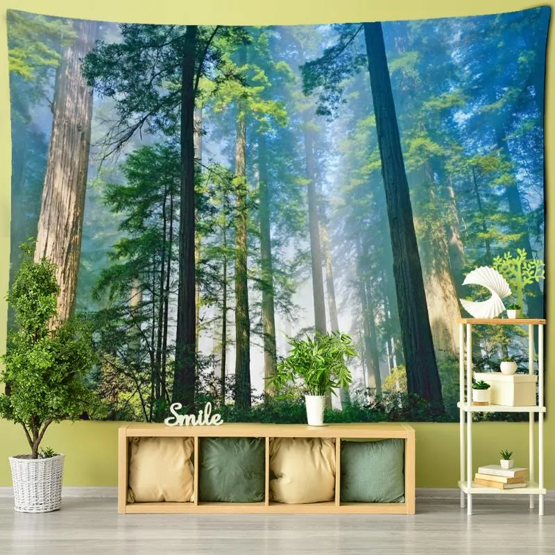 Tapisseries esthétique chambre décor tapisserie neige montagne forêt peinture à l'huile tenture murale pour maison chambre dortoir fond couverture TapizTapestr