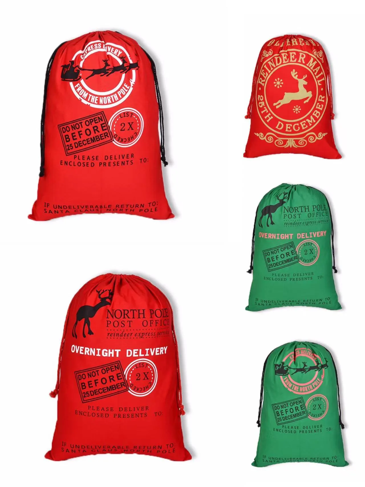 Red And Green Large Drawstring Santa Drawstring Bag For Festive