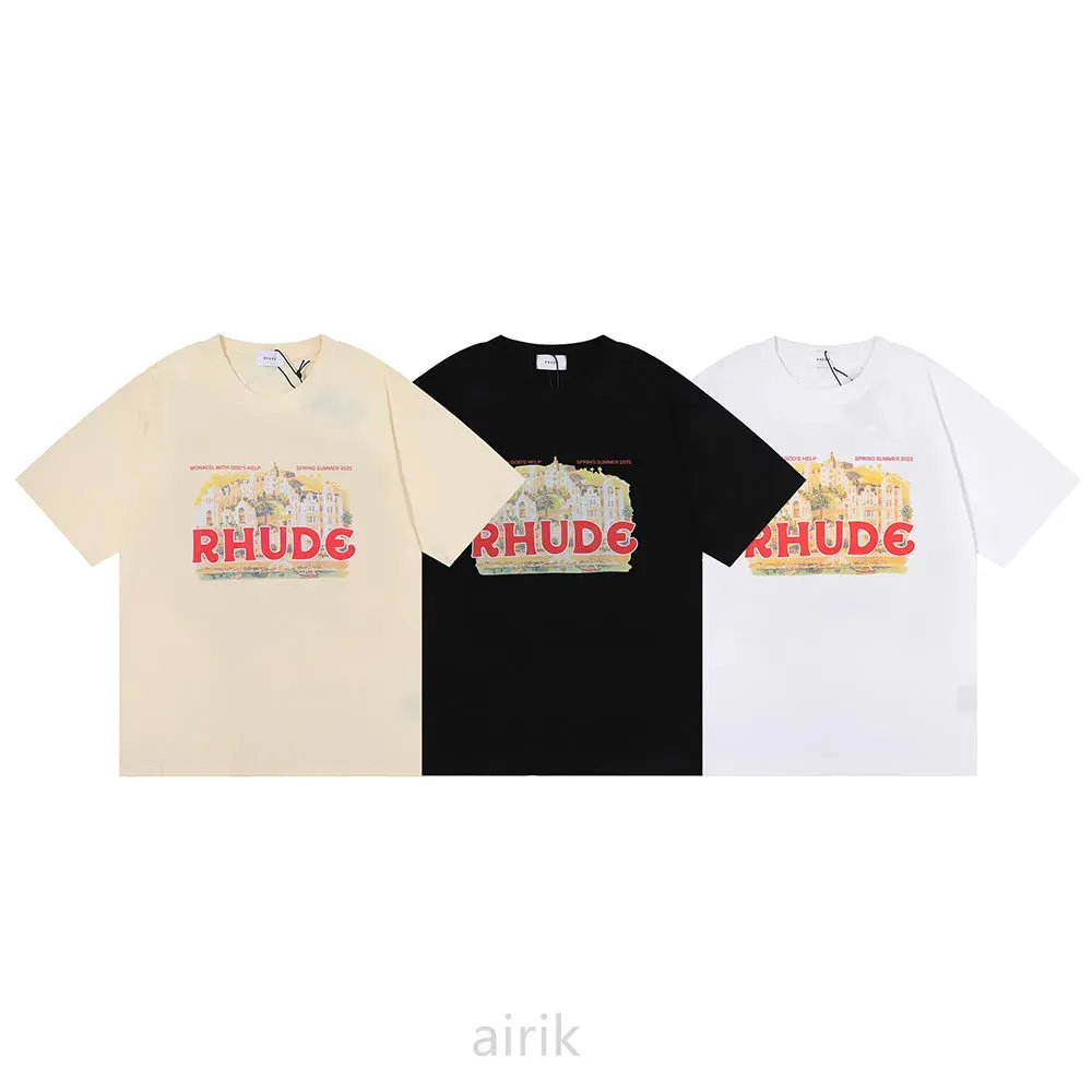 T-shirts masculinas de luxo RHUDE de grife primavera verão camiseta de manga curta para homens e mulheres Mônaco com a ajuda de Deus