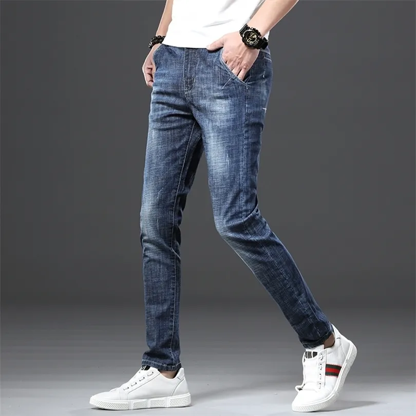 Jantour moda marka europejska amerykański styl stretch men dżinsy luksusowe męskie spodnie dżinsowe mąki mąki błękitowe 201123