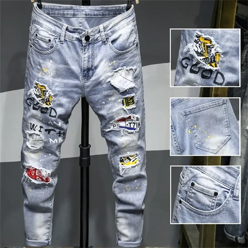 Déchiré Hommes Jeans Jean Homme Pantalon Streetwear Moda Hombre Denim Pantalon Biker Haute Qualité Mâle Patchwork Harem Mode 220606