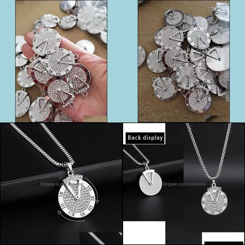 Spinner Time Pendant Necklace Stainless Steel Zircon Women Mens Necklace Fashion Jewelry with Roman Numeral Luckey Pendant