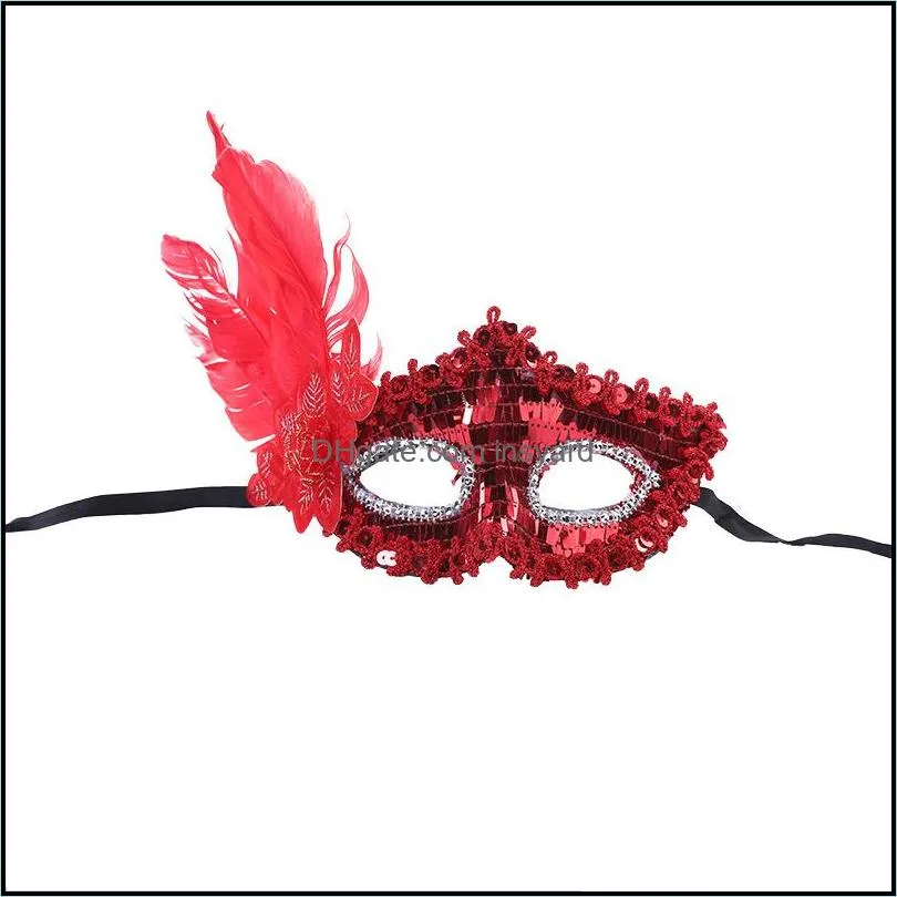 Women Girls Feather Masquerade Eye Mask Sequins Prom Mask Halloween Party Cosplay Costume Wedding Decoration Props Half Face Eyes Masks