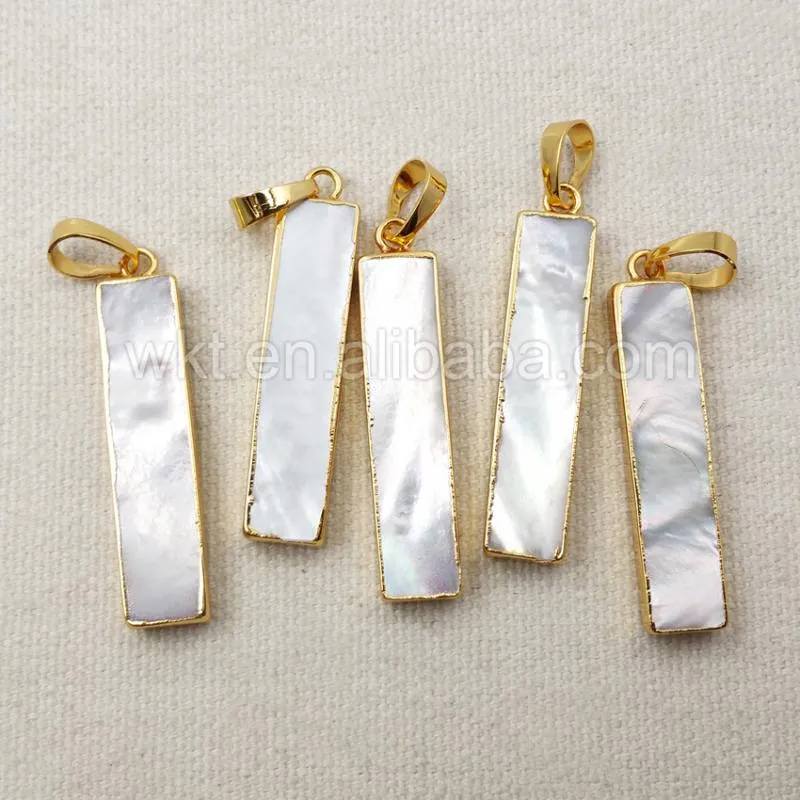 Pendant Necklaces WT-P1051 Wholesale Natural Rectangle Shell Connectors With 24k Gold Trim On Edged 8 35mm For Jewelry MakingPendant