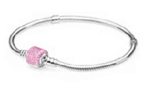 2021 новый 100% 925 стерлингового серебра розовый классический головной браслет четкий CZ Charm Bub Fit DIY браслеты подарок завод оптом AA220315