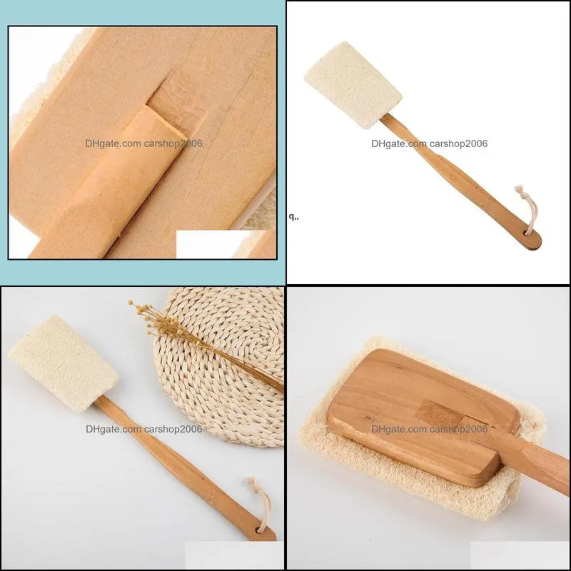 Natural Loofah Brush Bath Shower Exfoliating Body Scrubber with Long Wooden Handle Spa Massager RRA13014