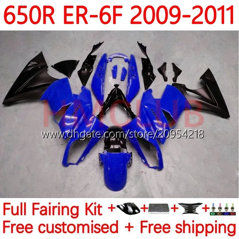 مجموعة Fairings لـ Kawasaki Ninja 650r Er 6 F 650 650 R Body Er6 F Er6f 09 10 11 Bodywork 17No.50 ER-6 F 650-R 09-11 Cowling ER-6F 2009 2010 2011 OEM Fairing Blue Black