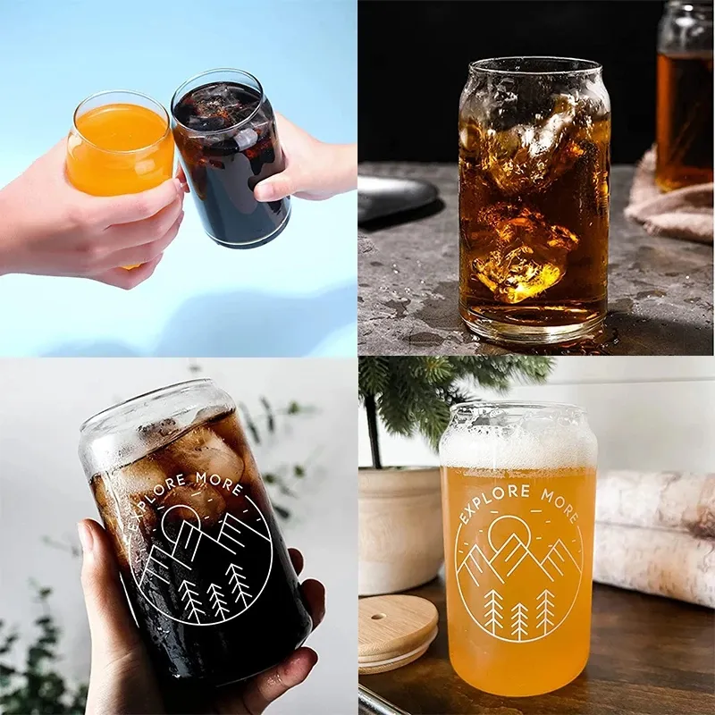 3 days delivery Sublimation Glass Beer Mugs with Bamboo Lid Straw DIY Blanks Frosted Clear Can Tumblers Cups Heat Transfer Cocktail Iced Coffee Soda Whiskey C0628211