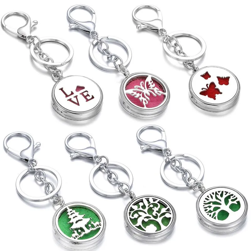 Fashion Round Little Love Key Rings Jewelry Stainless Steel Essential Oil Diffuser Perfume Aromatherapy Locket Keychain gift