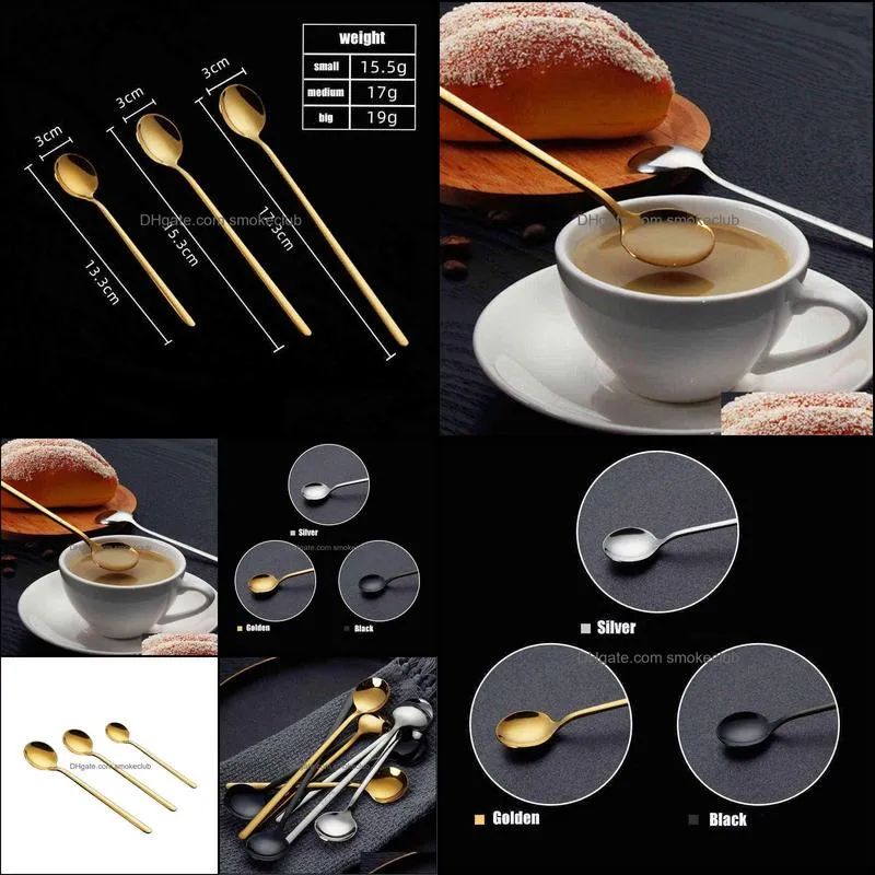 Tableware Tea Coffee Mixing Spoon Round Shape Stainless Steel Dessert Ice Cream Fruit Teaspoons Drink 1pcs 0221