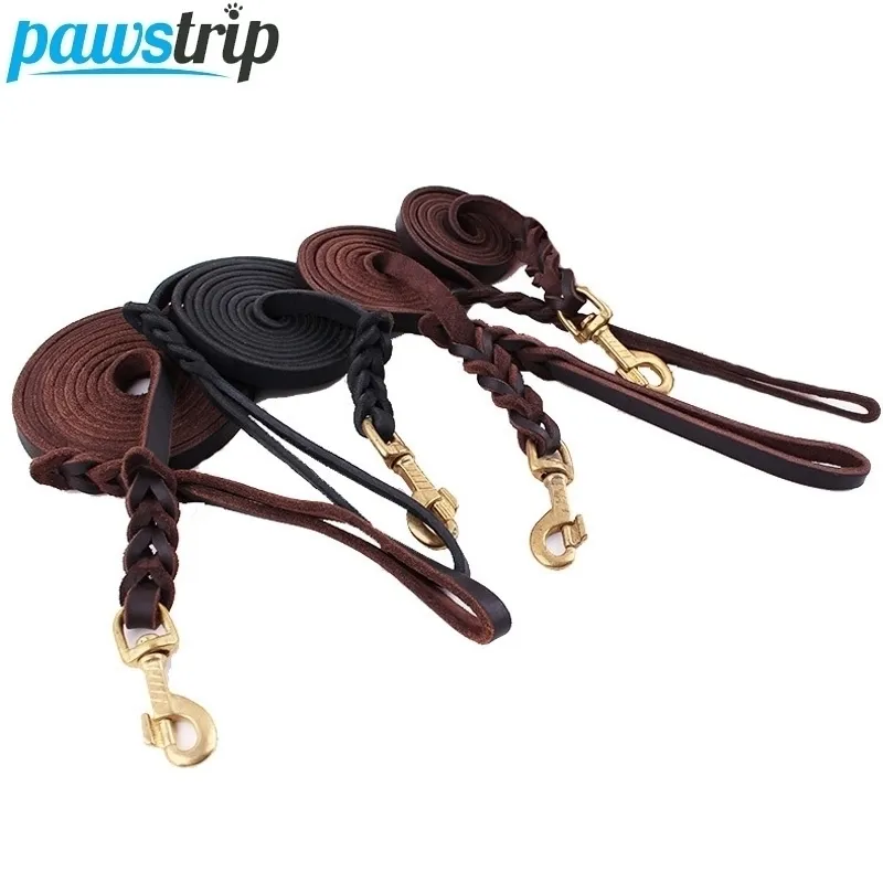 High Quality Genuine Leather Pet Dog Leash Luxury Strong Puppy Collar Lead For Large Dogs SMLXL Y200515