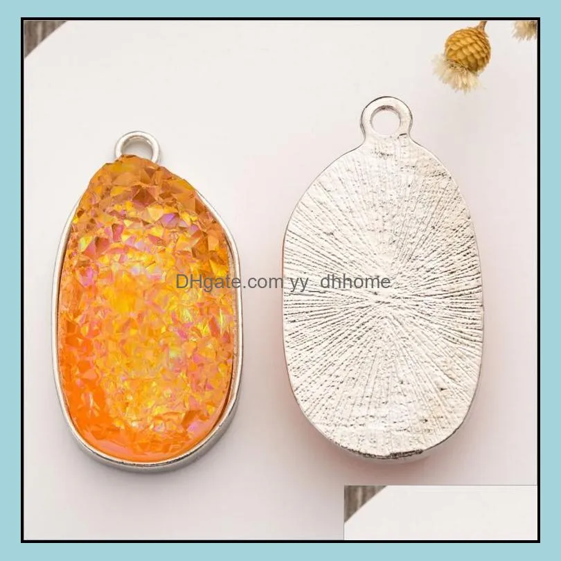 1pcs Titanium Rainbow Opal White Raw Mineral Crystal Quartz Druzy Pendant for Jewelry Making Necklace Drusy Geode Druzy Pendant