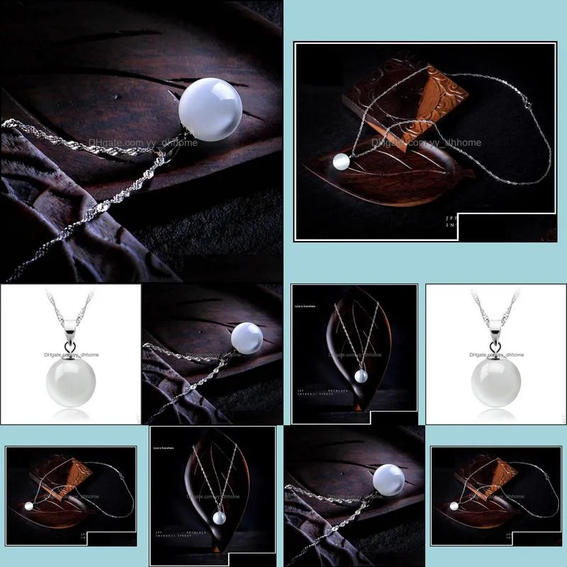 925 sterling silver necklace natural round ball white opal pendant chain necklac yydhhome