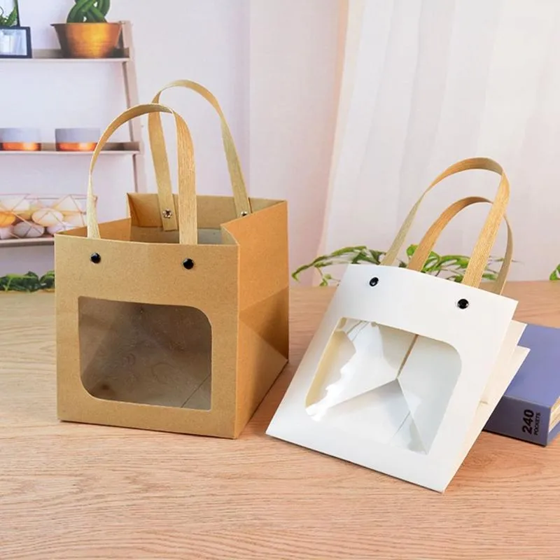 Emballage cadeau sac carré fête d'anniversaire fournitures mariage bonbons cadeaux fenêtre transparente sacs décor de noël emballage boîte Kraft papier sac cadeau