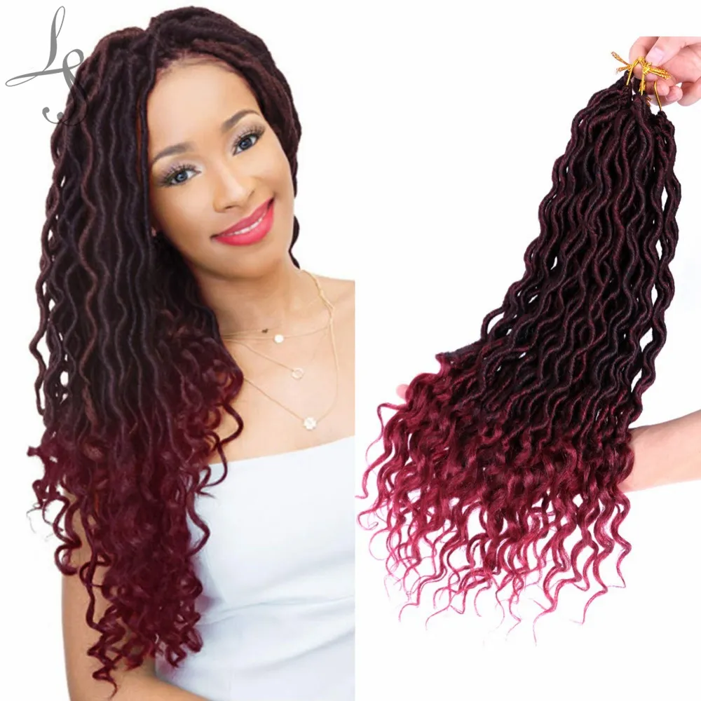 18 pouces Faux Serrures Crochet Cheveux Bouclés Déesse Locs Pour Les Femmes Noires Longues Tresses Doux Ondulés Tressage Extensions De Cheveux 24 brins / pcs LS12