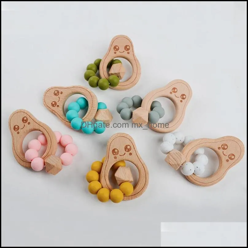 baby teethers toys wristband natural wooden silicone teething beads teether newborn teeth practice food grade soother infant feeding avocado kids chew toy