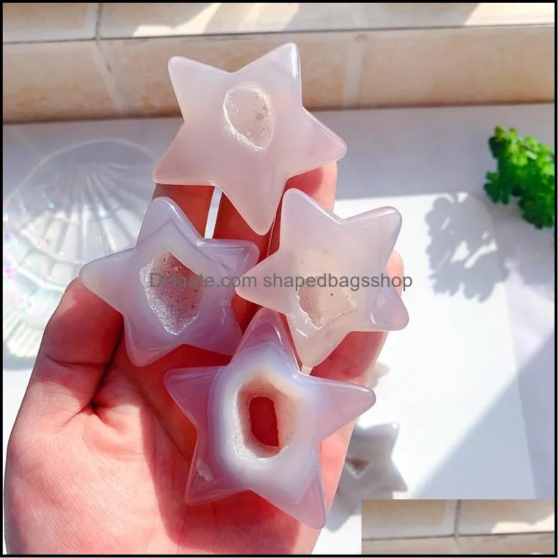 Decorative Objects & Figurines 1PC Natural Crystal Stars Shape Agate Cave Crafts Energy Carnelian Gem Carved Ornaments Gift Decoration