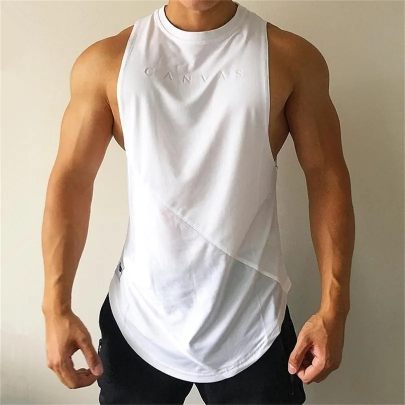 Vücut geliştirme sportif tank üstleri erkek spor salonu fitness egzersiz kolsuz gömlek erkek stringer singlet yaz rahat gevşek fanila 210308