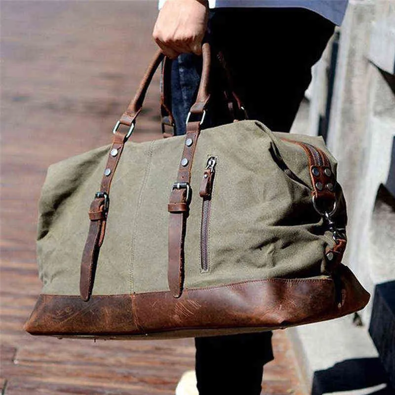 duffel bags Oil Wax Canvas Weekend Bags Men Women's Large Travel Bags Waterproof Beach Bag Hanging Luggage Bag Vintage Duffle Bag Shoulder 220626