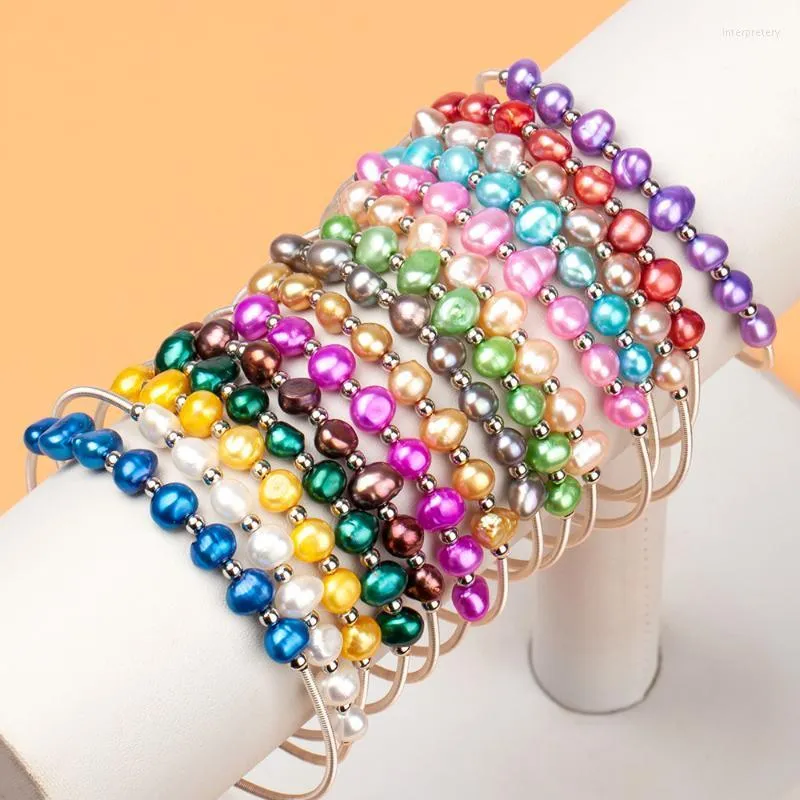 Bracelets porte-bonheur Bracelet de perles d'eau douce Bracelet plaqué argent avec perles de culture 6-7mm Amour Wish pour les femmes Bijoux Cadeaux de fêteCharme Inte2
