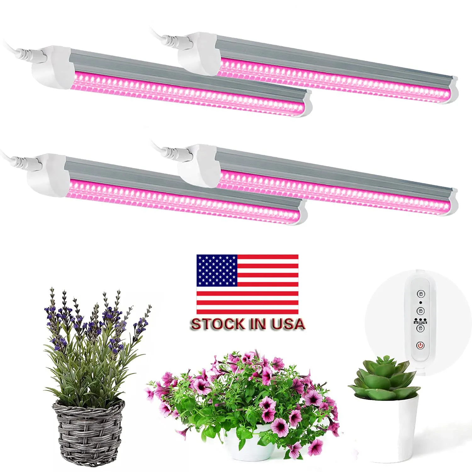 Lager i US LED Grow Light 2ft Full Spectrum LEDS Fixture 20W Hög utgång Växtbelysning Fixtur Timing Solljus Byte av odlingsljus för inomhusväxter 8-pack