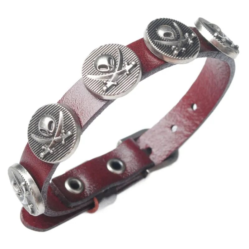 Acessórios de couro Wojiaer Men Silver Silver Wrist Pulseiras ajustáveis ​​para presente especial BC018