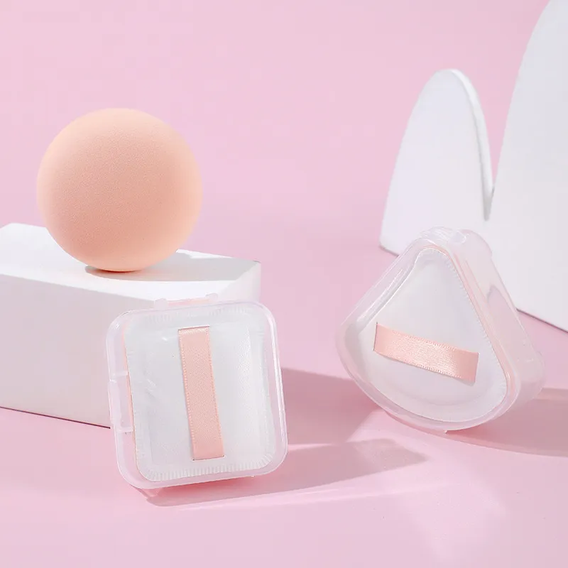 Mode make -up applicator pad met pakketbox roze kleur 3 vormen cosmetische schoonheid spons puff nat droge dubbele toepassing