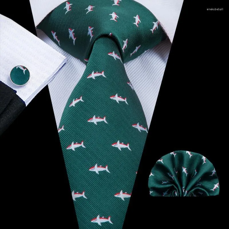 Bow Ties Hi-Tie Silk For Men Fashion Green Tie 2022 Animal Set And Pocket Square Novelty Business Wedding Pary C-3089Bow Enek22