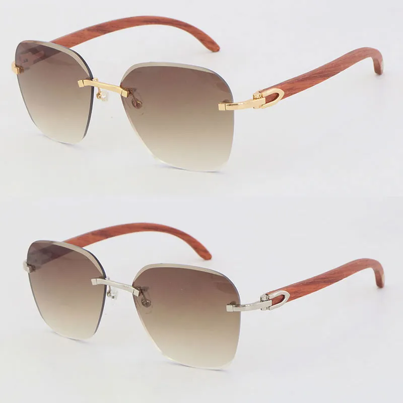 New Metal Rimless Original Wood Sunglasses Diamond cut Lens Fashion with C Decoration Wooden Large Square Sun glasses 18K Gold Male and Female Size:61-18-140MM