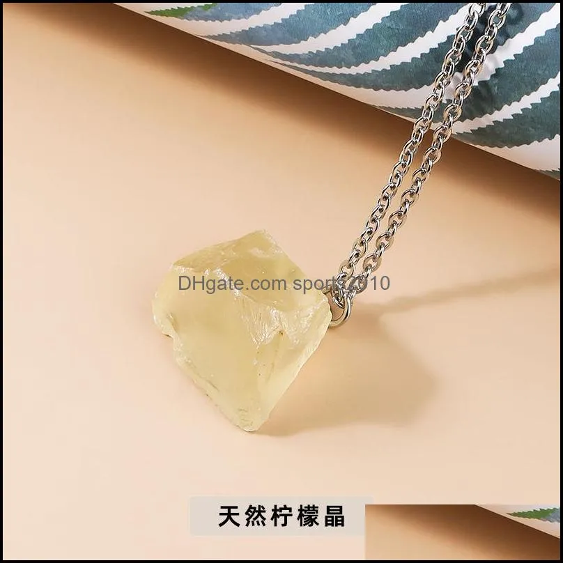 raw gemstone crystal charms pendant necklaces irregular quartz stones wholesale jewelry for women sports2010