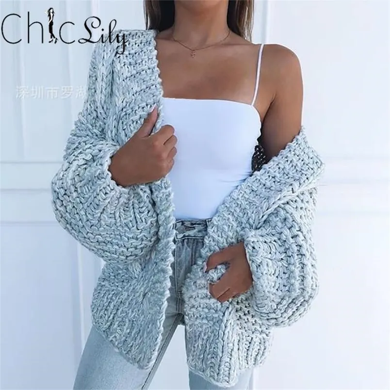 Chiclily Solid Color Knitted Comfy Sweaters Mohair Cardigan Flat Knitted Scarf Collar Open Stitch Winter Clothes Women LJ201112