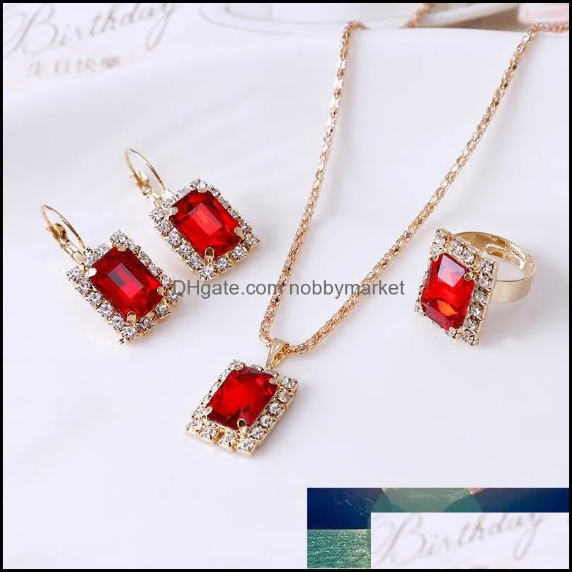 Crystal Wedding Jewelry Sets For Bridal Engagement Pendant Necklaces Rings Earring Valentine`s Day Gift Trendy Trinket Accessory