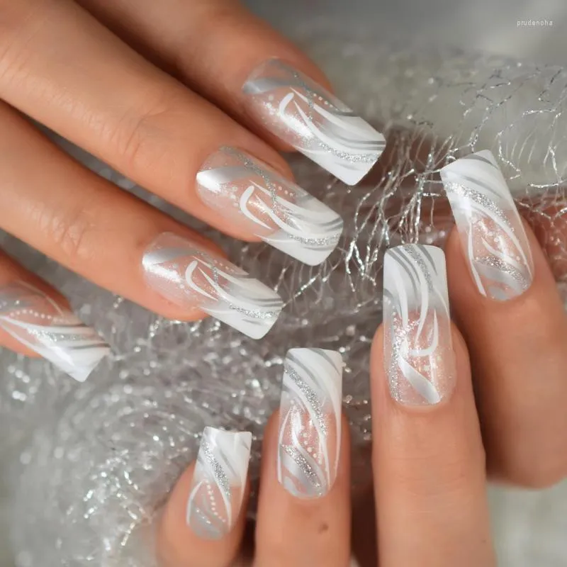 Falska naglar högkvalitativa falska långa fyrkantiga DIY transparenta akryl naglar tips franska fullt omslag konstgjorda prud22