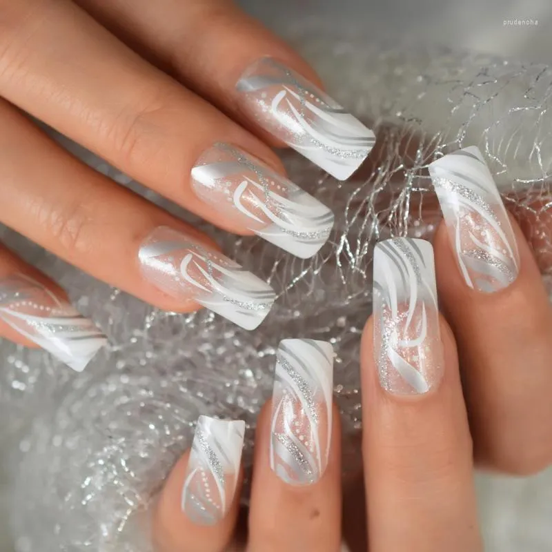 Faux Ongles Haute Qualité Faux Long Carré DIY Transparent Acrylique Ongles Conseils Français Pleine Couverture Artificielle Prud22