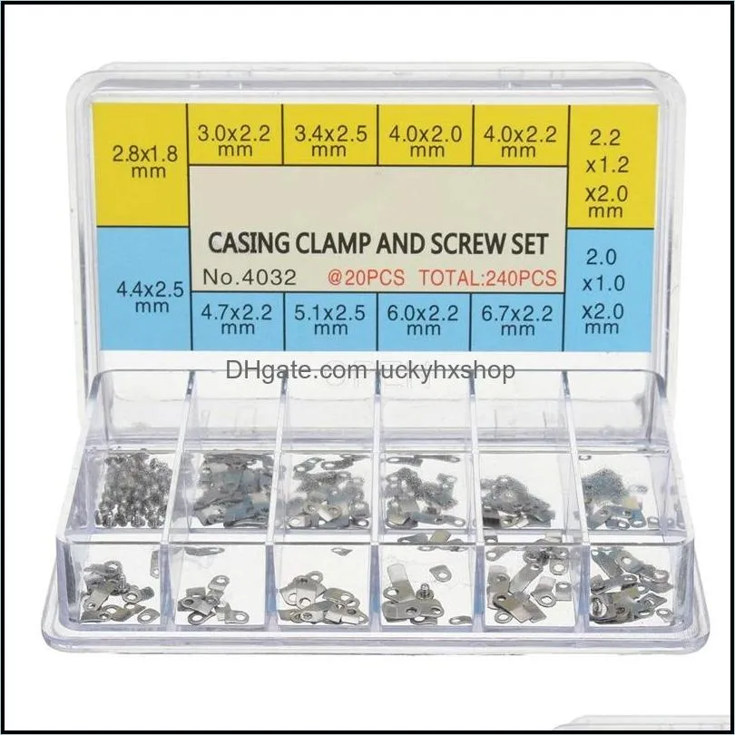 Reparaturwerkzeuge Kits Watch Accessoires Uhren 240pcs Gehäuse Klemmadapterbewegung Sicherung Schraubwaschanlage für DHWOP