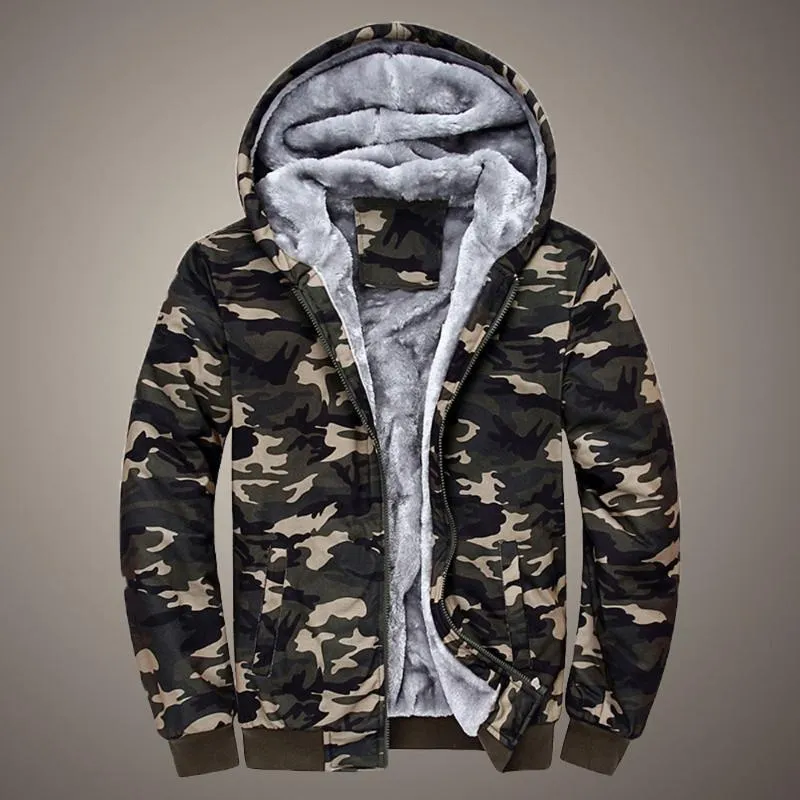 Survêtements pour hommes Hommes Veste à capuche légère Manteau Pull en polaire Camouflage Zipper Sweat à capuche d'hiver Chaud Laine Trench BrownMen's