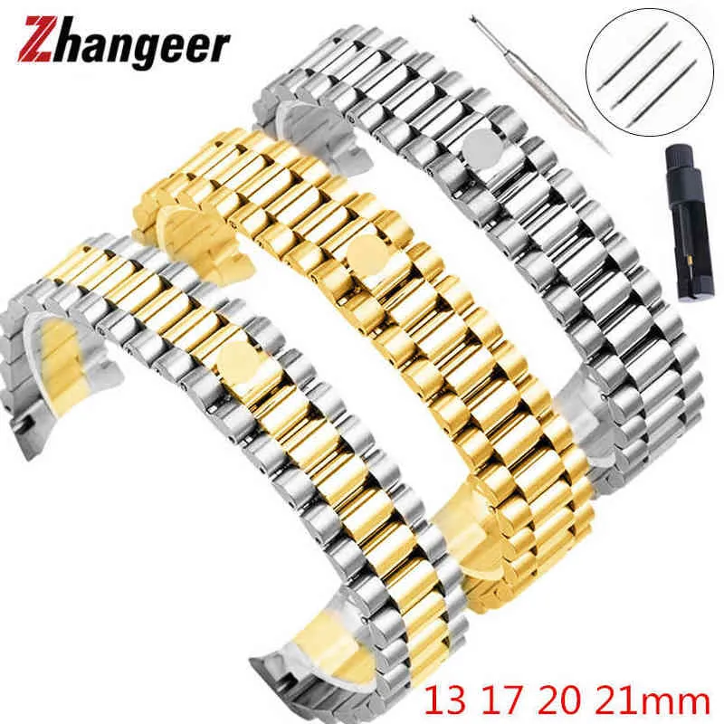 Bande d'extrémité cuvée pour Oyster Perpetual Remplacer les bracelets de poignet 13mm 17mm 20mm 21mm Bracelet en acier inoxydable H220419