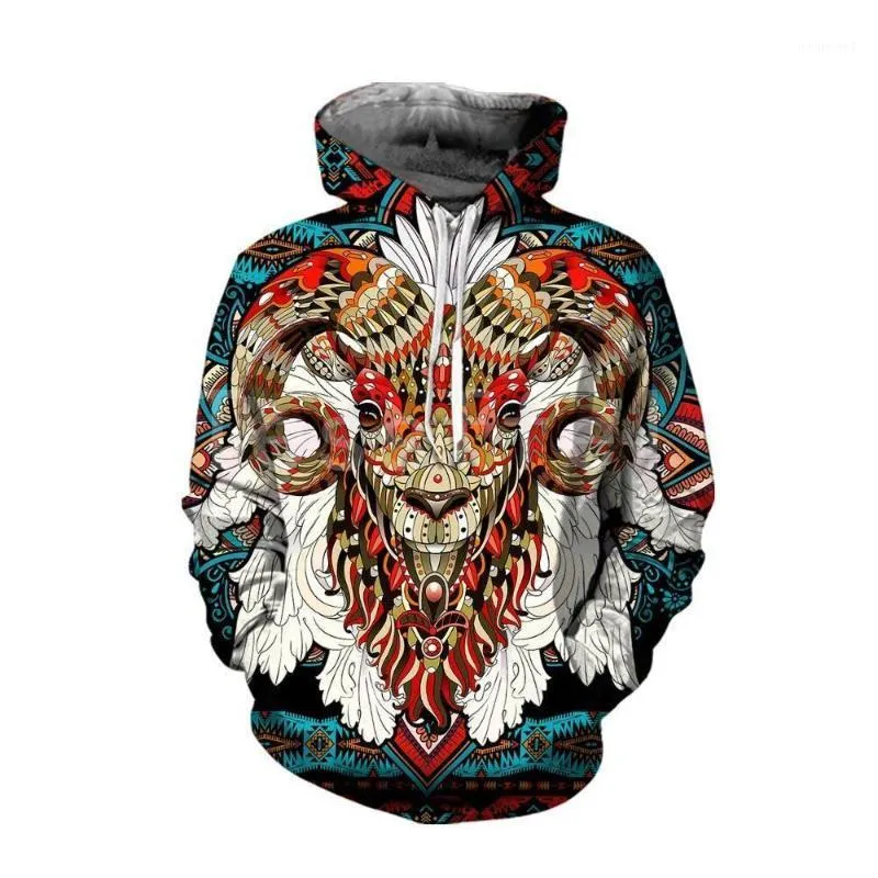 رجال الرجال للرجال Sweatshirts Goat Bohemian Style 3D Print Fashion for Men/Women مقنعين من النوع الثقيل سحاب غير الرسمي للجنسين Pullover B19