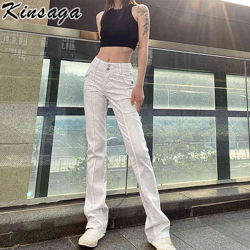 Vintage White Low-rise Striped Flare Denim Pants Mall Goth Indie Aesthetic Bags Patchwork Jeans Women Y2k Wide Pipe Pants L220726