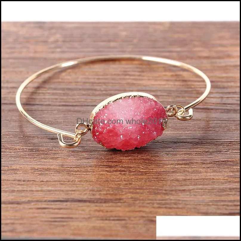 fashion druzy drusy bracelet gold plated oval irregular imitate natural stone bracelet bangle for women jewelry
