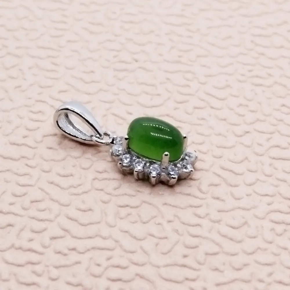 CoLifeLove Chinese Groene Jade Hanger voor Kantoor Vrouw 4mm x 6mm Natuurlijke Jade Ketting Hanger Massief 925 Zilveren jade Sieraden