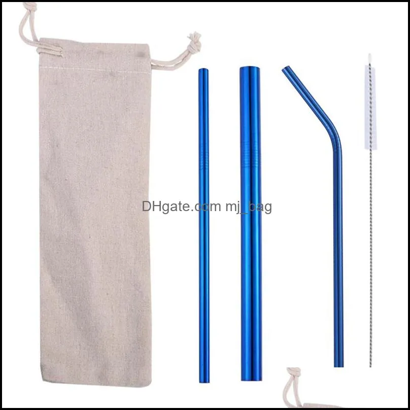 resuable straw set stainless steel 304 metal straws with cleaning brush burlag bag packing free combination 4+1 kit kichen drinkware accessories