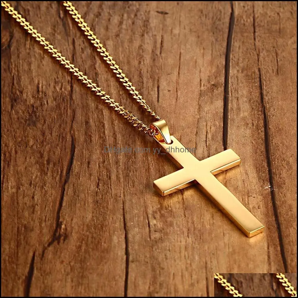 Fashion Stainless Steel Cross Necklace for Men Women Gold Silver Black Link Chain Jesus Cross Pendant Necklaces Prayer Jewelry