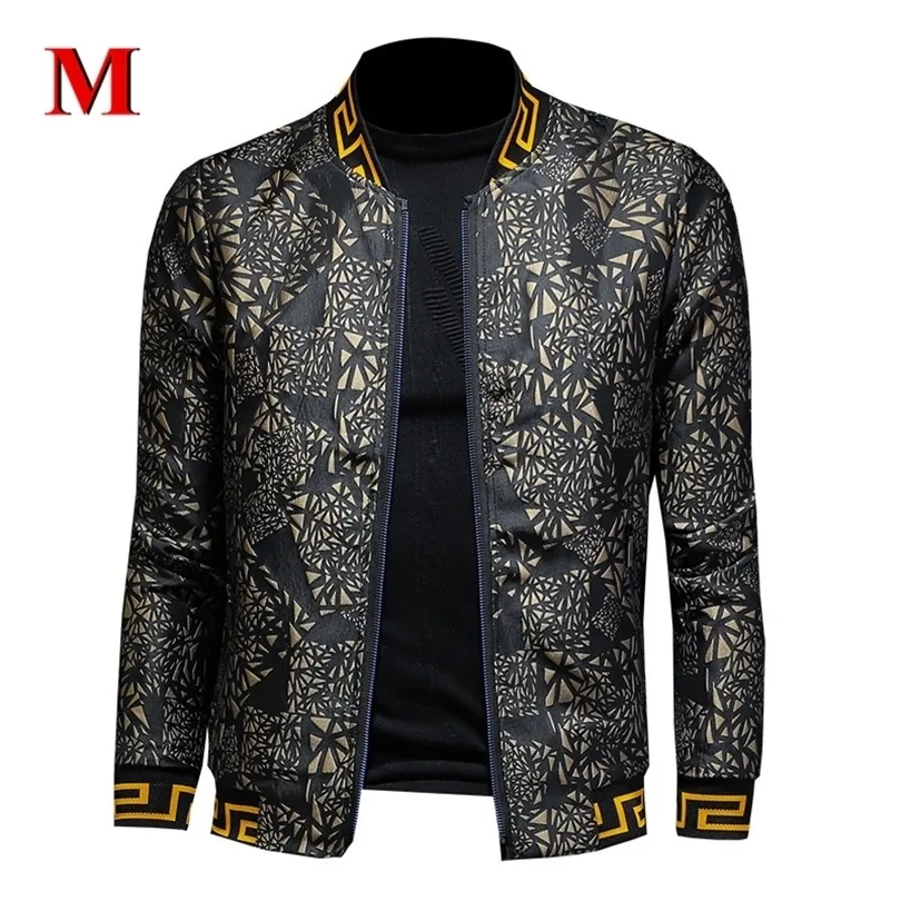 Menne 2020 New Men Jacket Golden Print Pattern Baseball Jacket Men Zipper Coat T200502