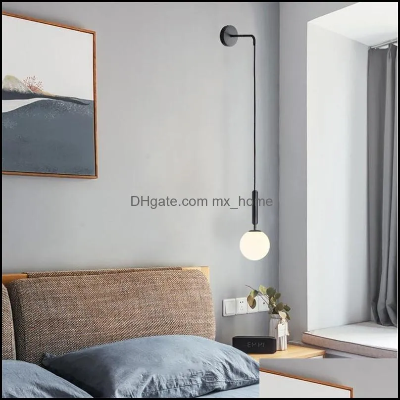 Applique Murale Maison Déco El Fournitures Jardin Moderne Verre Scandinave Wandlamp Chevet Lecture Ronde Applique Murale Luminaire Nordique Led Lumière