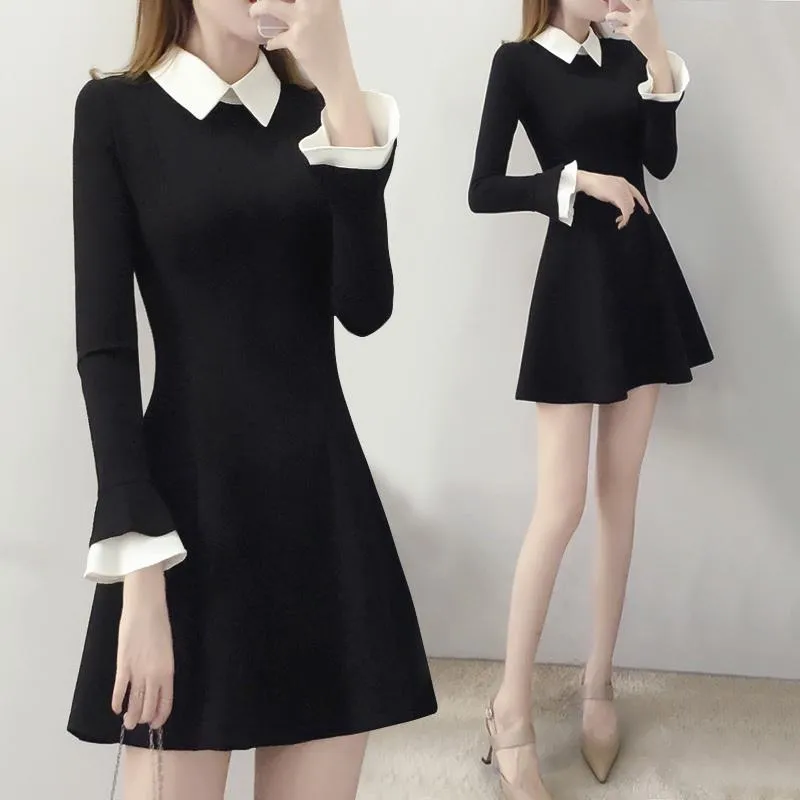 Vestido preto com deals colarinho branco
