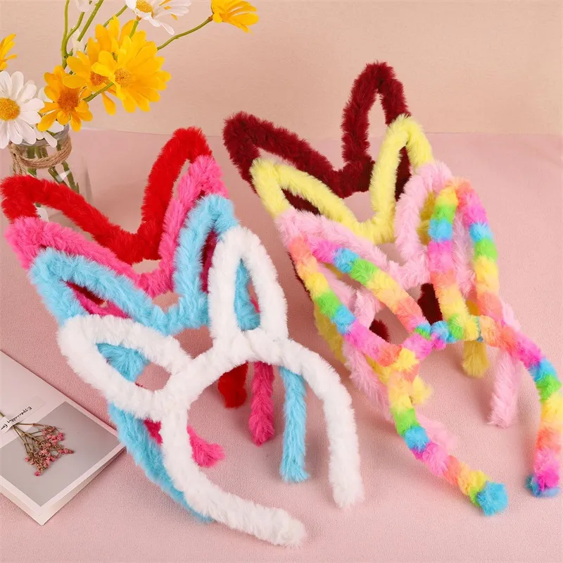 Bandas de cabeça de pelúcia fofas para crianças Multicolor Rabbit em forma de orelha Banda de cabelos Fashion Hair Acessórios Cartoon Headwear